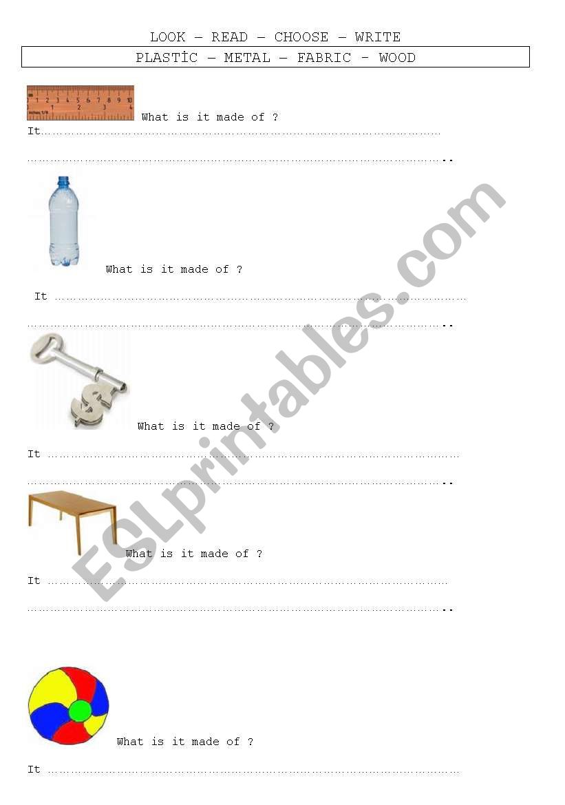 what is it made of ? worksheet
