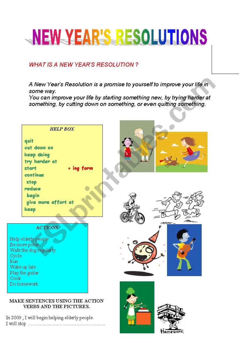 new years resolutions worksheet