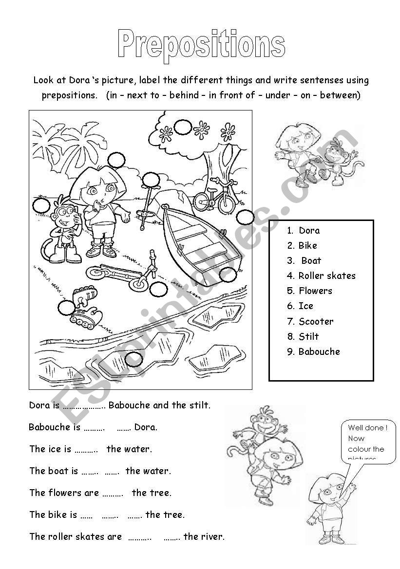 prepositions: label the picture