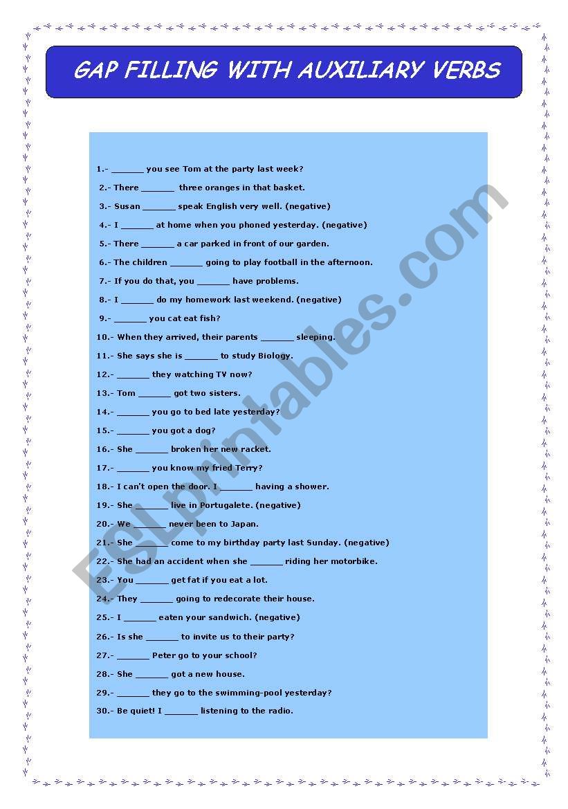 auxiliary verbs (gap filling) worksheet