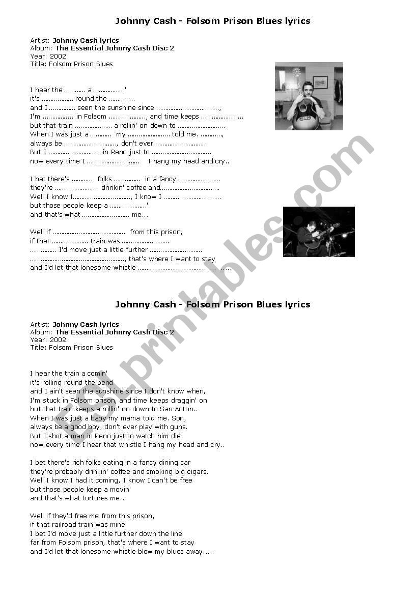 English worksheets: Johnny Cash ´s song "folsom prison blues"