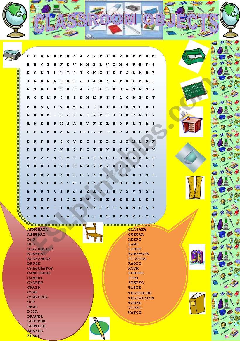 CLASSROOM OBJECTS worksheet