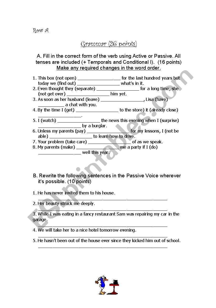 Active or Passive - Test worksheet