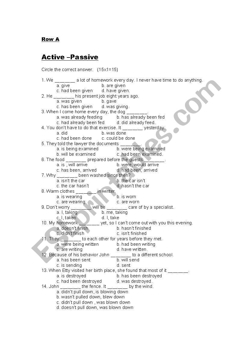 Active -Passive test worksheet