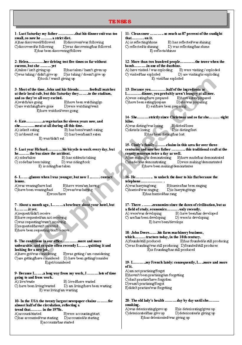 tenses in English (mixed) worksheet