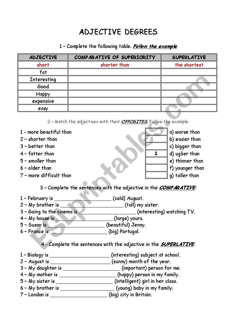 Adjective Degrees ESL Worksheet By Ant71