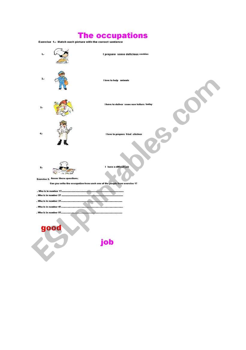 THE OCCUPATIONS worksheet