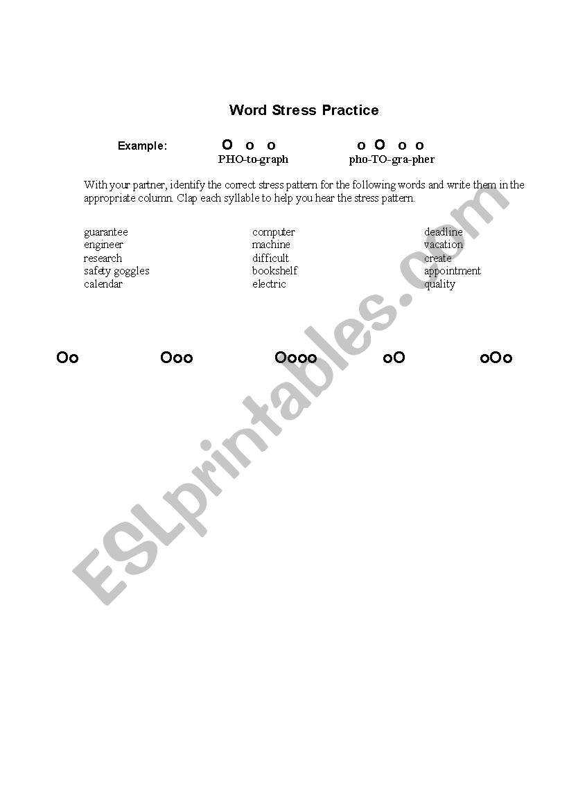 Word Stress practice worksheet