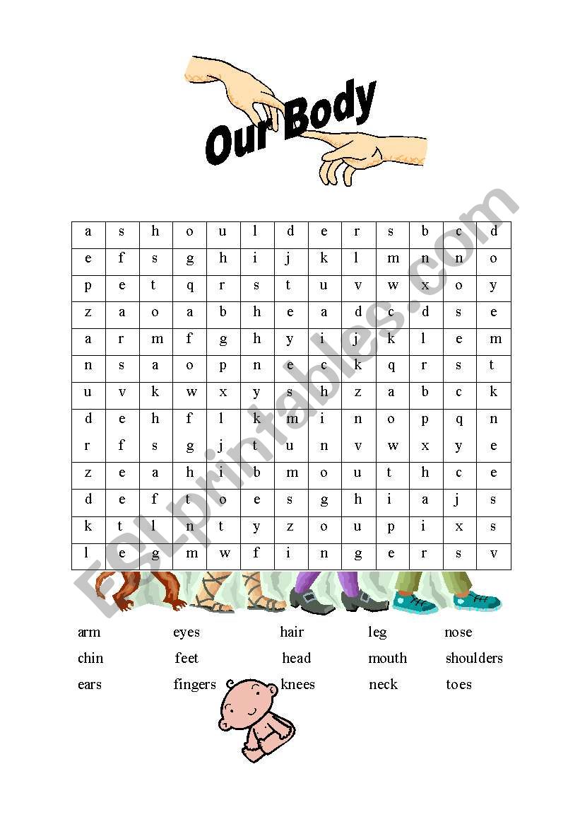 Parts of the body wordsearch worksheet