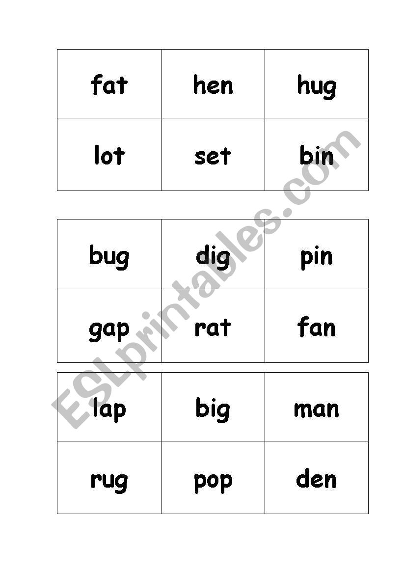 cvc bingo card worksheet