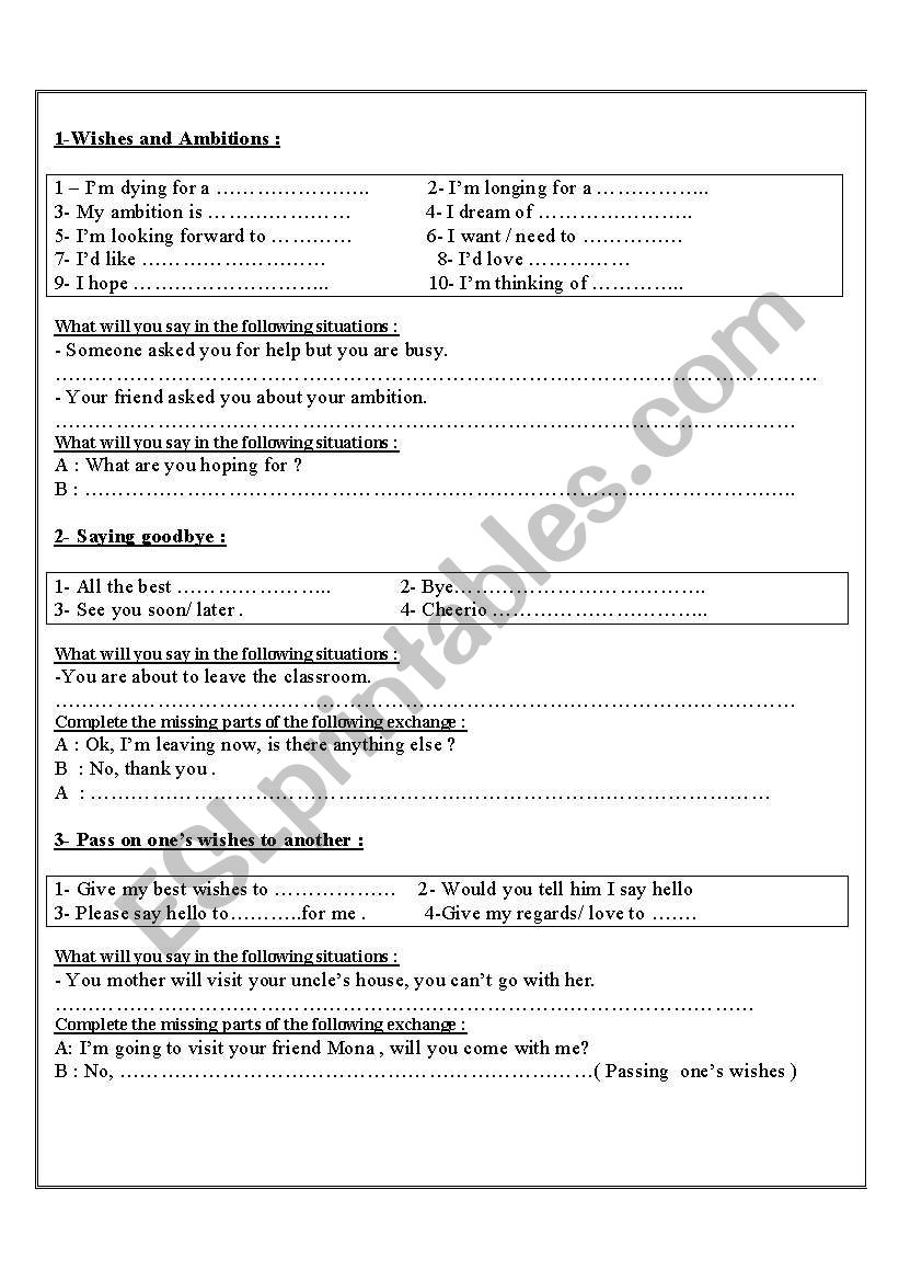 language functions worksheet