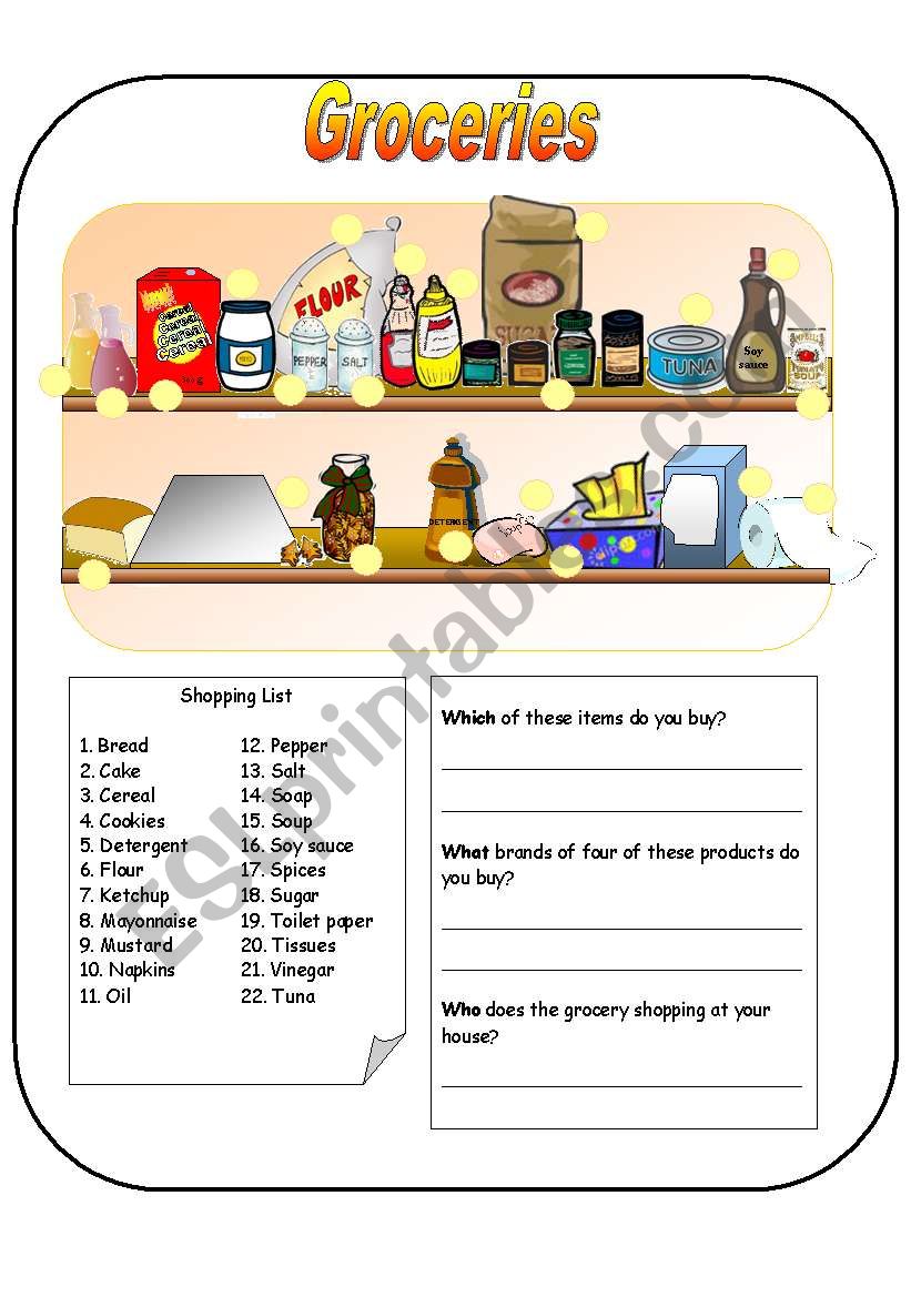 Groceries worksheet