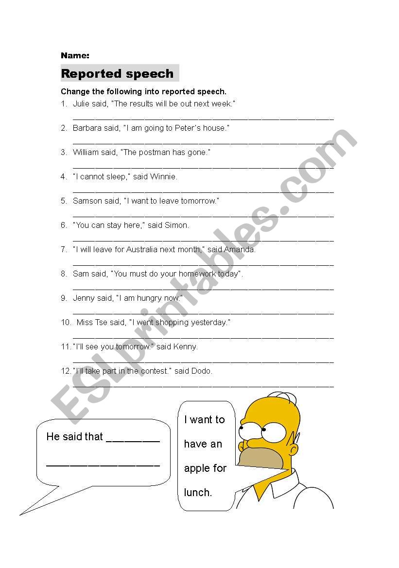 Reported speech worksheet