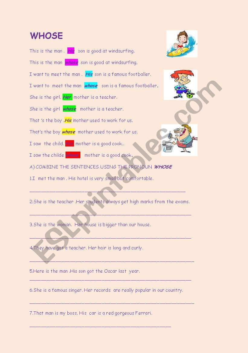 RELATIVE PRONOUN- WHOSE  worksheet