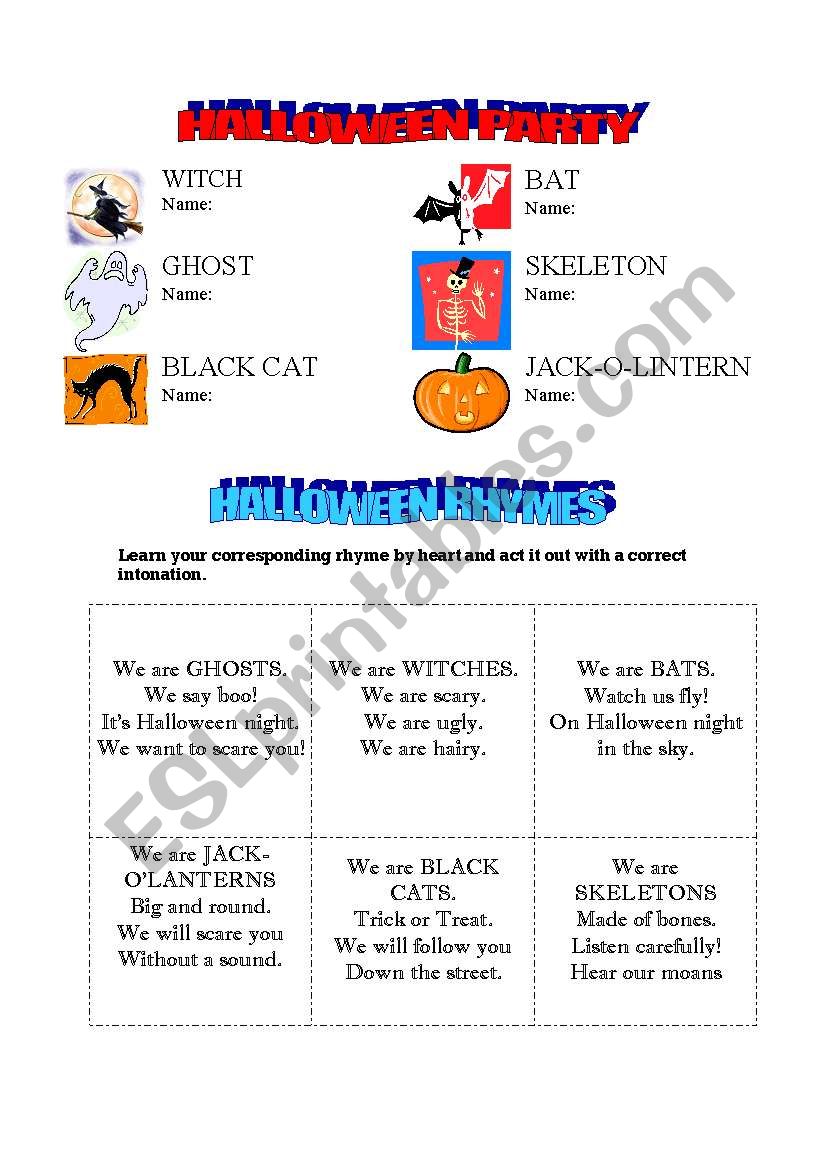 halloween party-rhymes worksheet