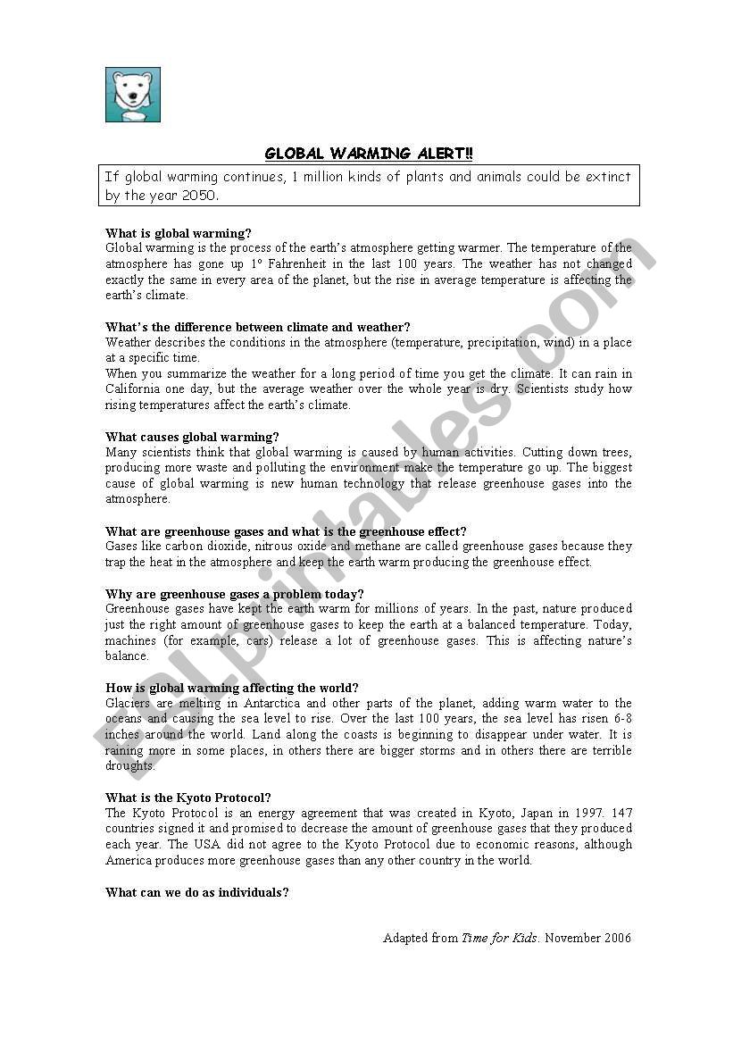 GLOBAL WARMING worksheet