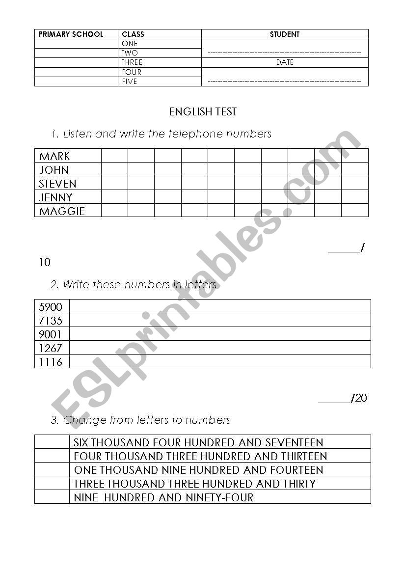 Numbers worksheet