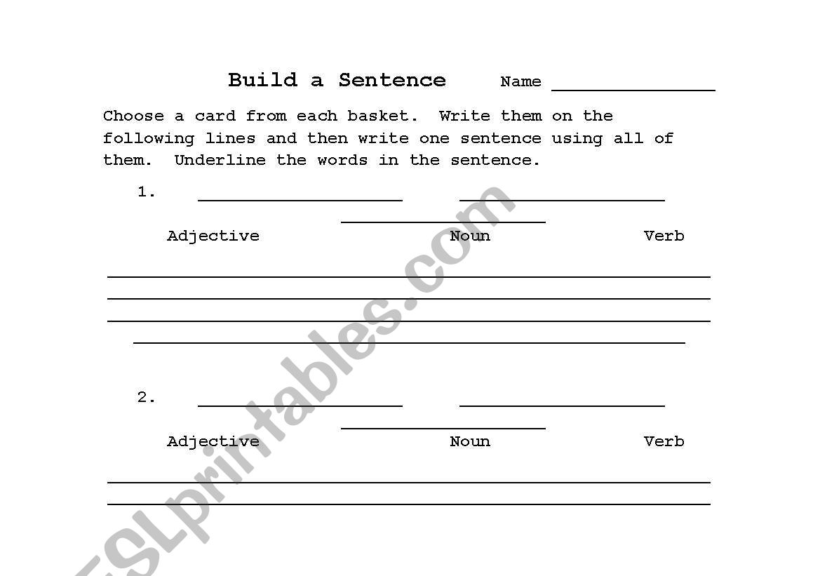 Build a Sentence worksheet
