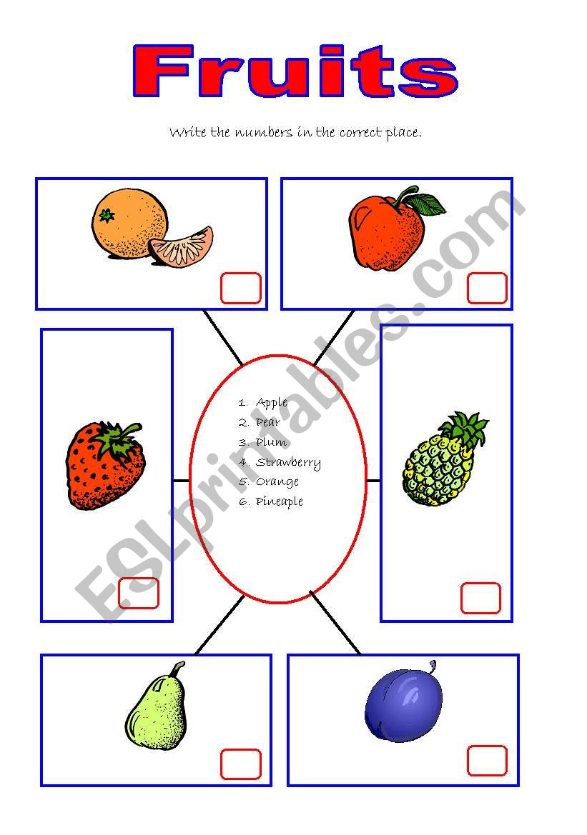 label the fruits 1/2 worksheet