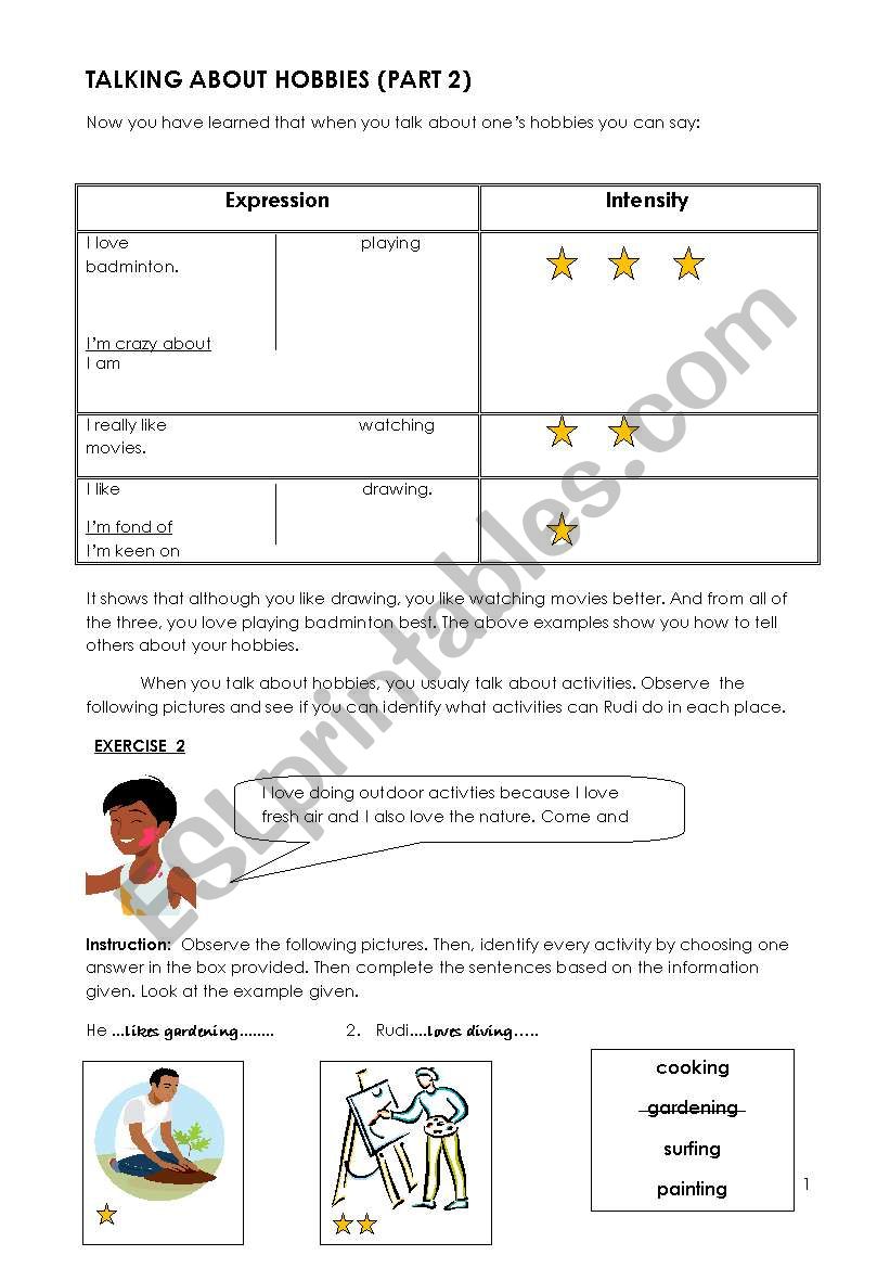 HOBBIES PART 2 worksheet