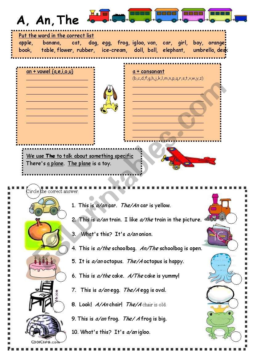 Articles: A, An, The worksheet