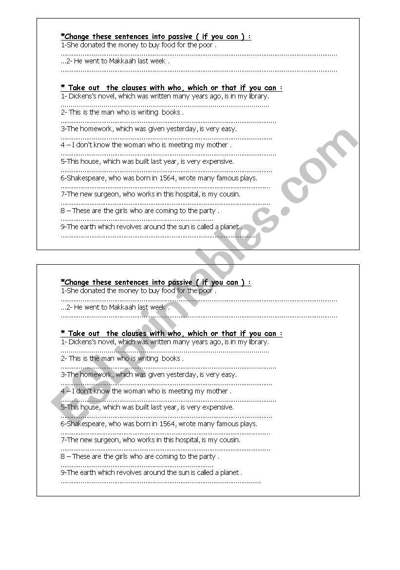 passive worksheet