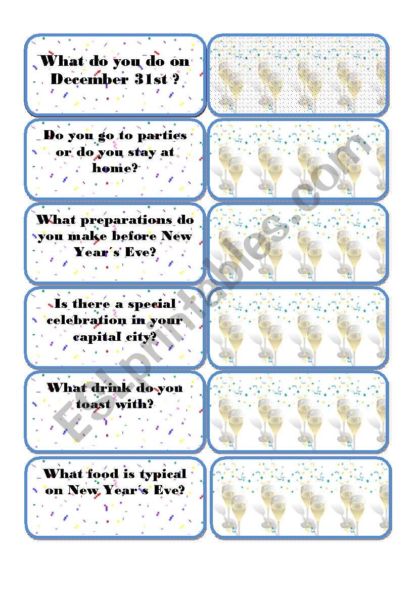 New Year speaking cards worksheet