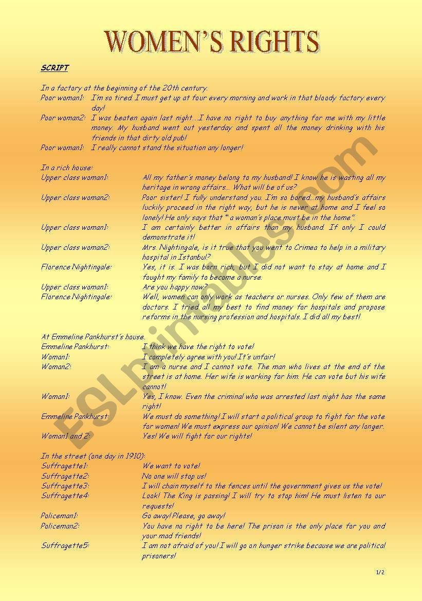 Womens rights worksheet