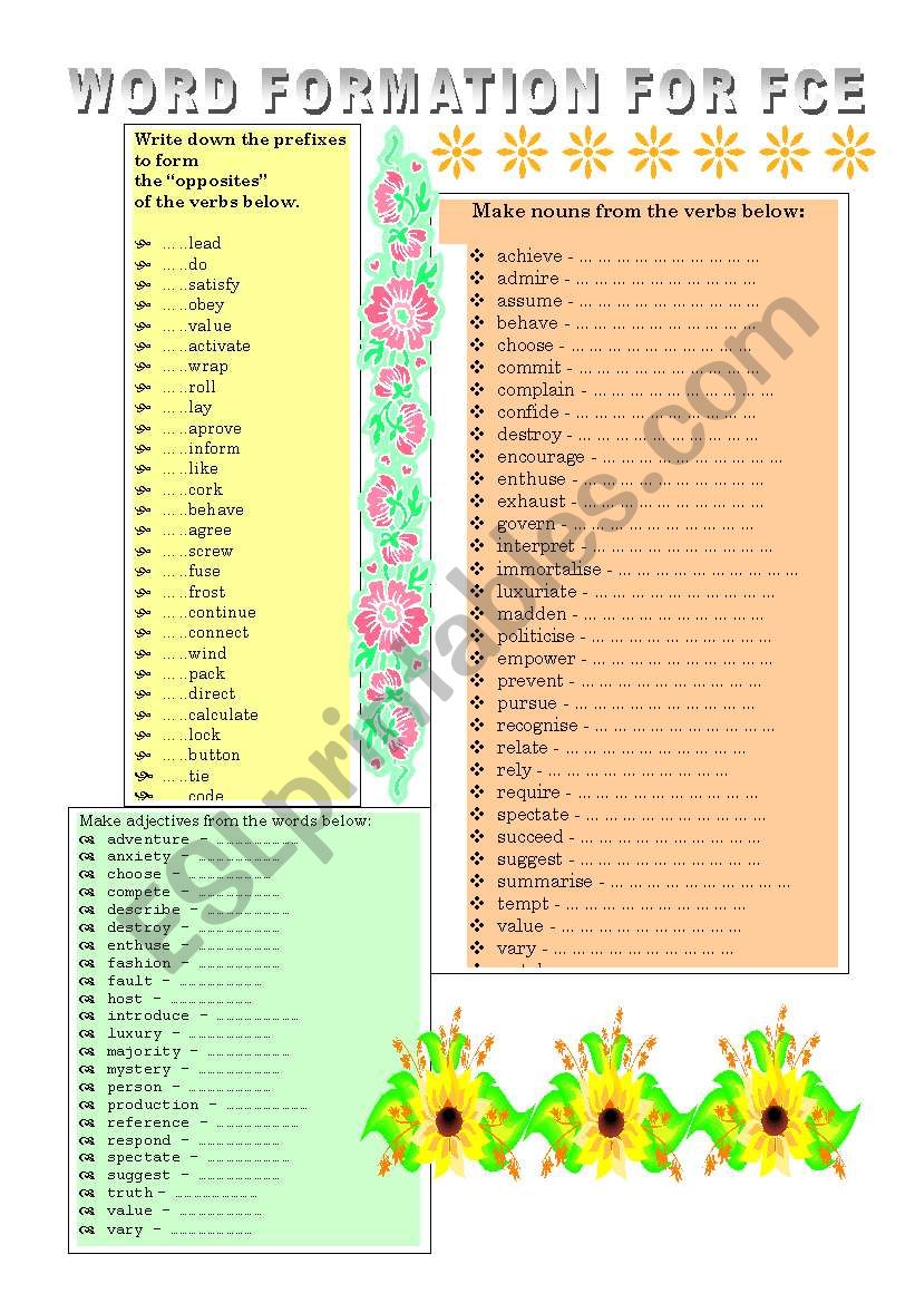 WORD FORMATION worksheet