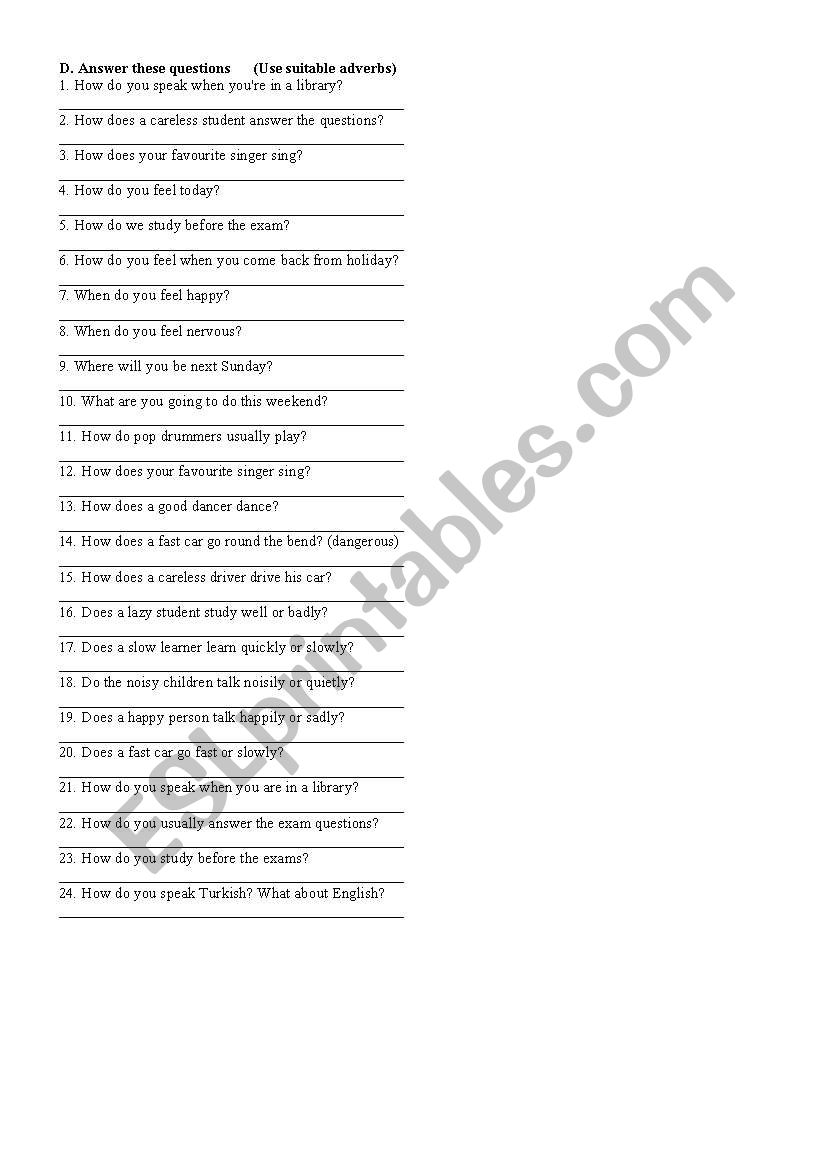 adverbs worksheet
