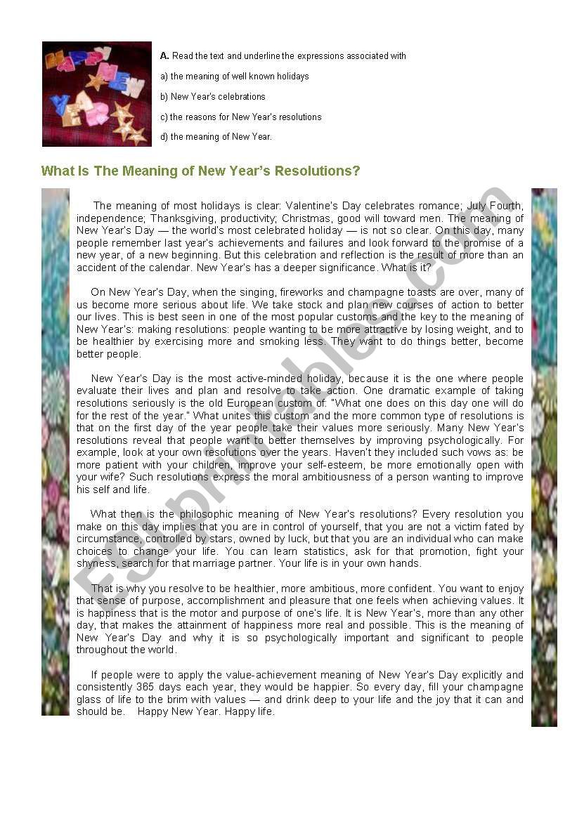 New Years Resolutions (3 pages)