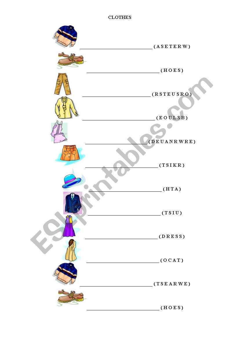 clothes worksheet