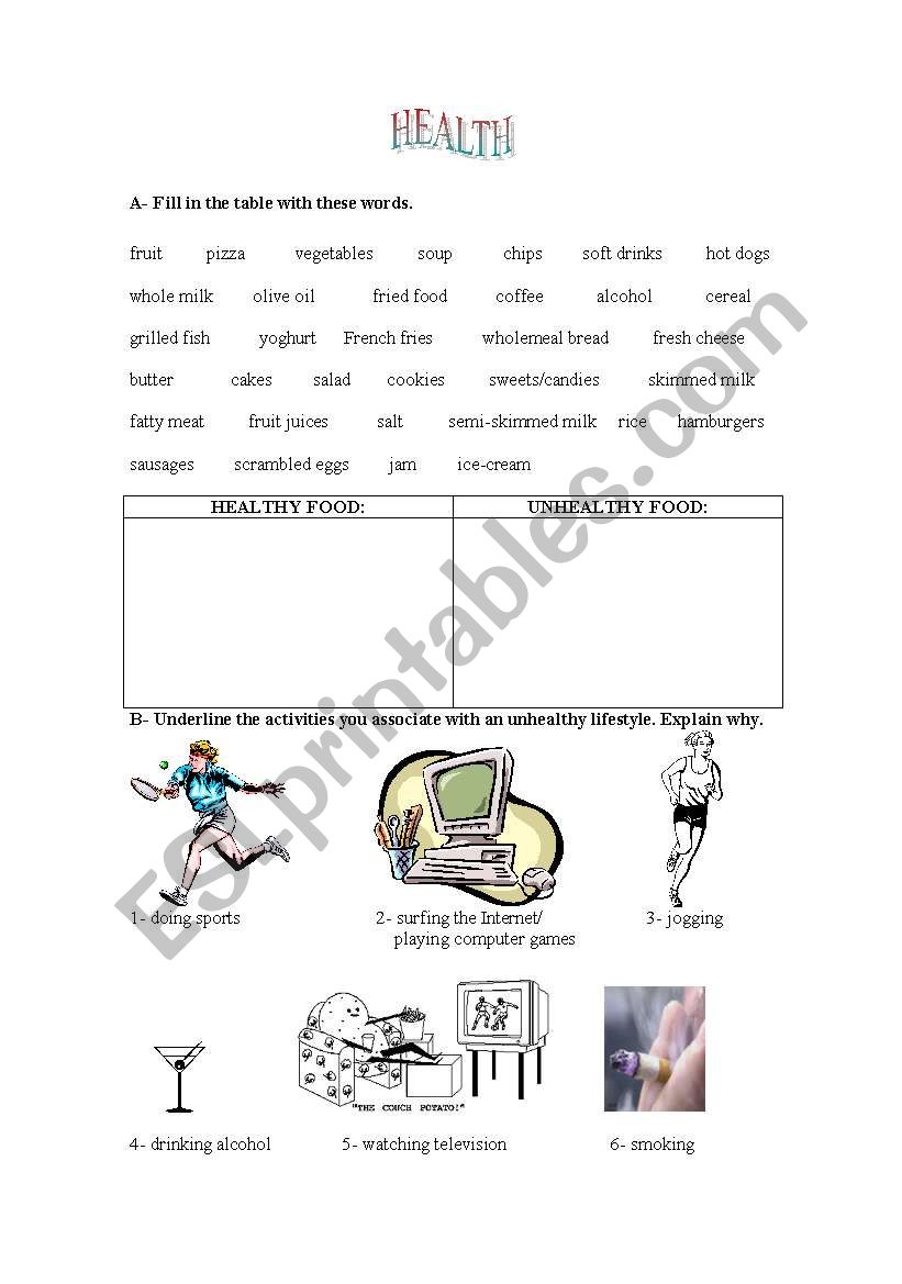 Health worksheet