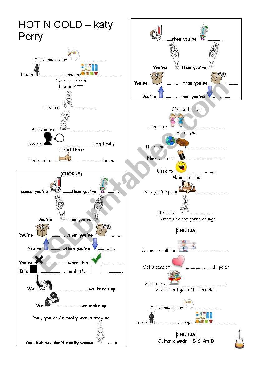 SONG - HOT N COLD- KATY PERRY worksheet