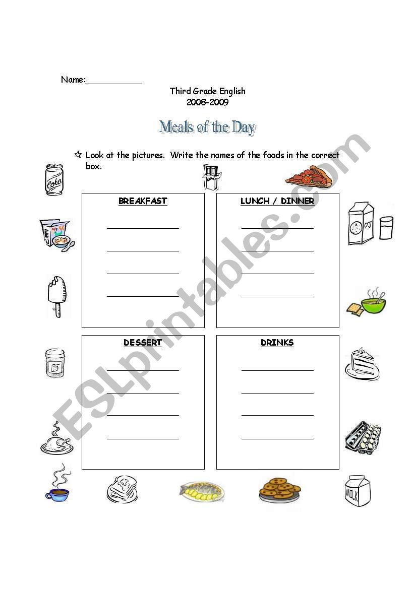 Meals of the Day worksheet