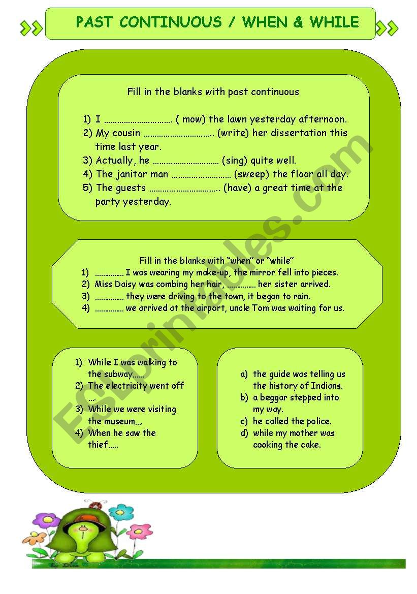 past continuous when while worksheet