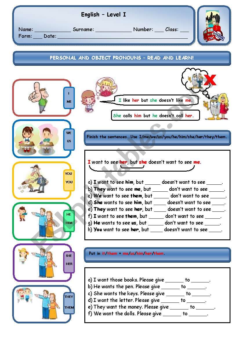 PERSONAL/OBJECT PRONOUNS - COMBINED PRACTICE