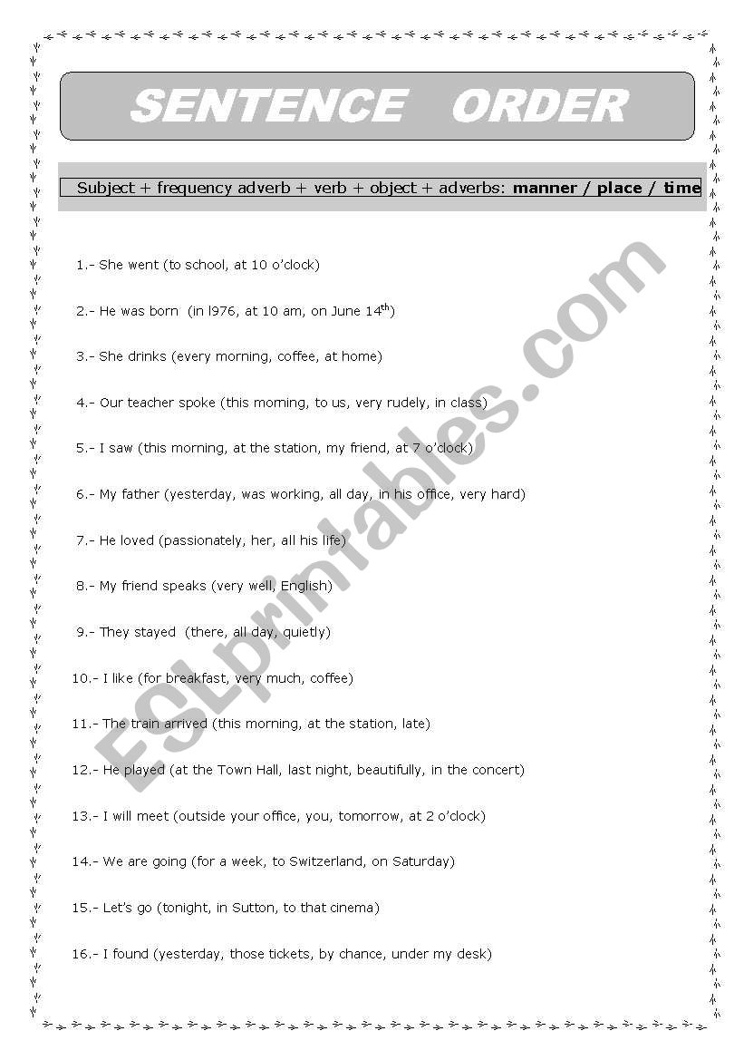 sentence order worksheet