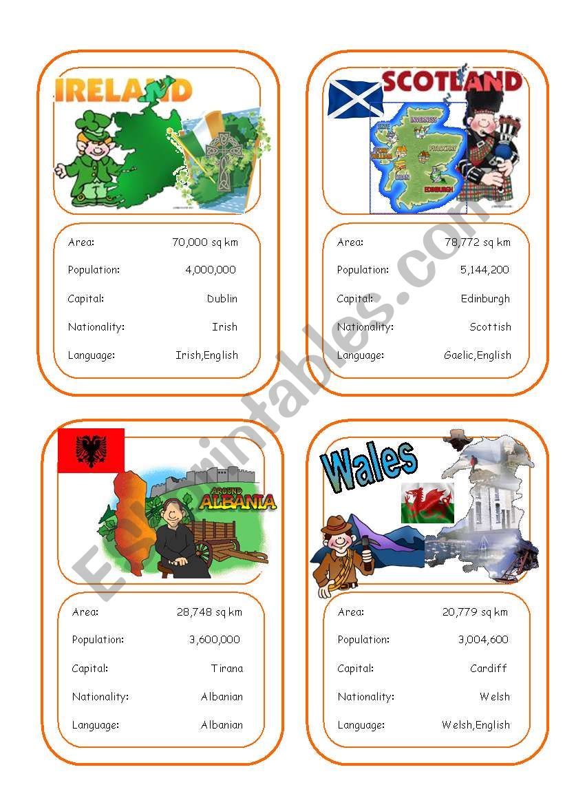 Country cards 4 worksheet