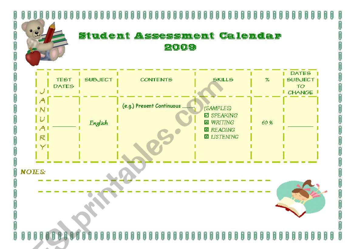 Student Assessment Calendar-January (1/12)