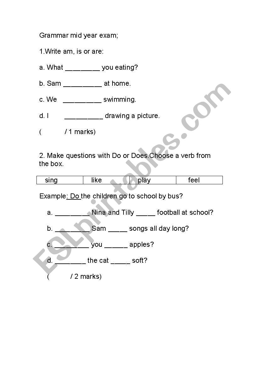 grammar test worksheet