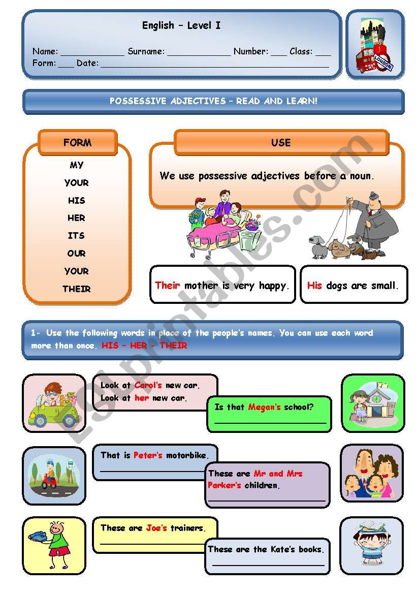 POSSESSIVE ADJECTIVES worksheet