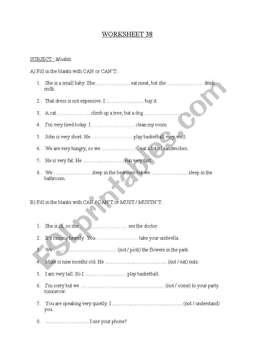 Modals worksheet