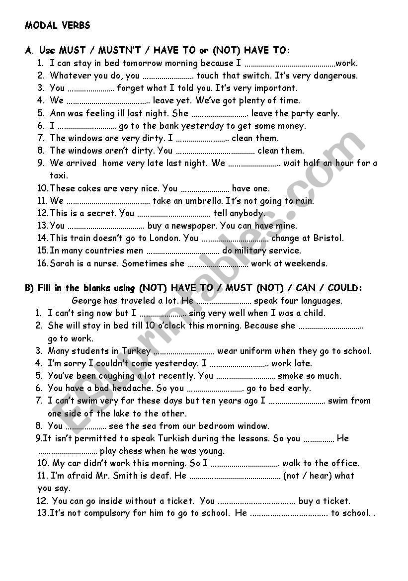 MUST -HAVE TO worksheet