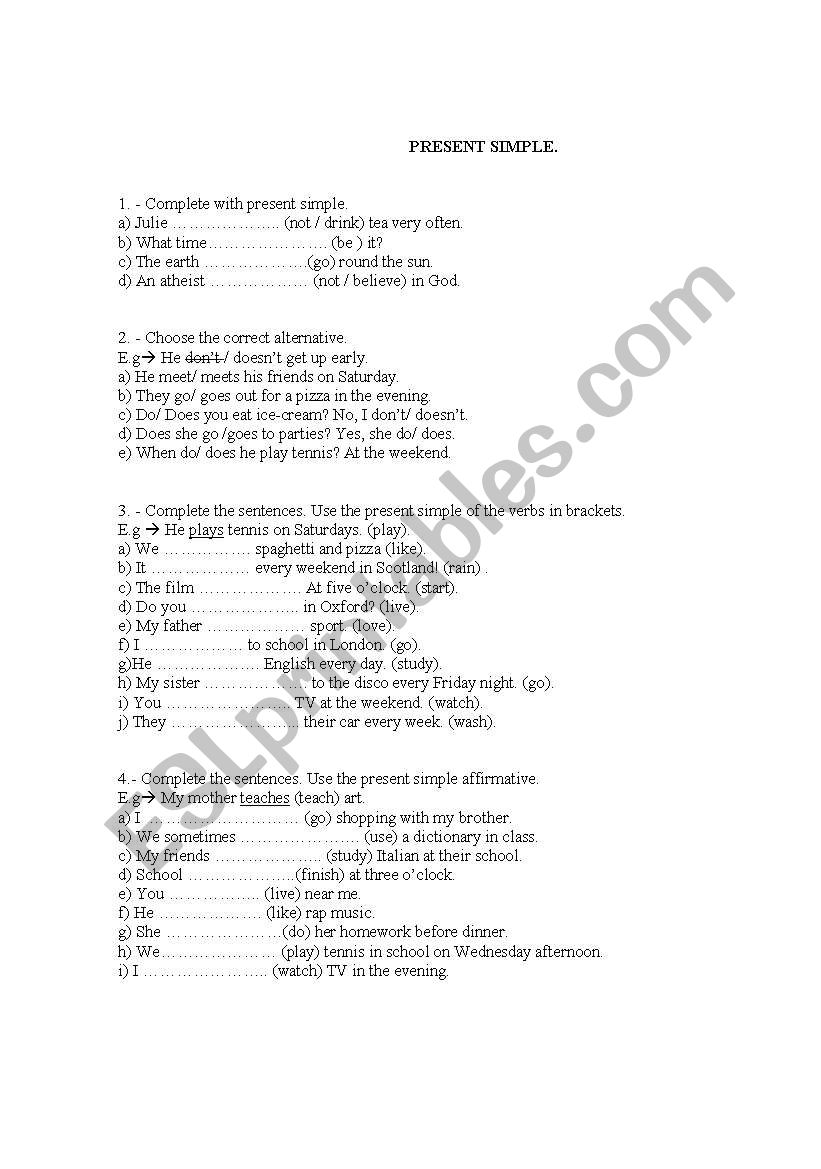 present simple worksheet