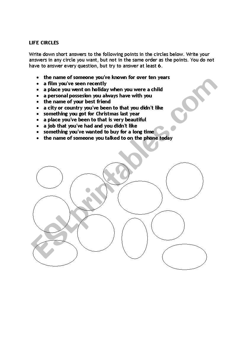 Life circles worksheet