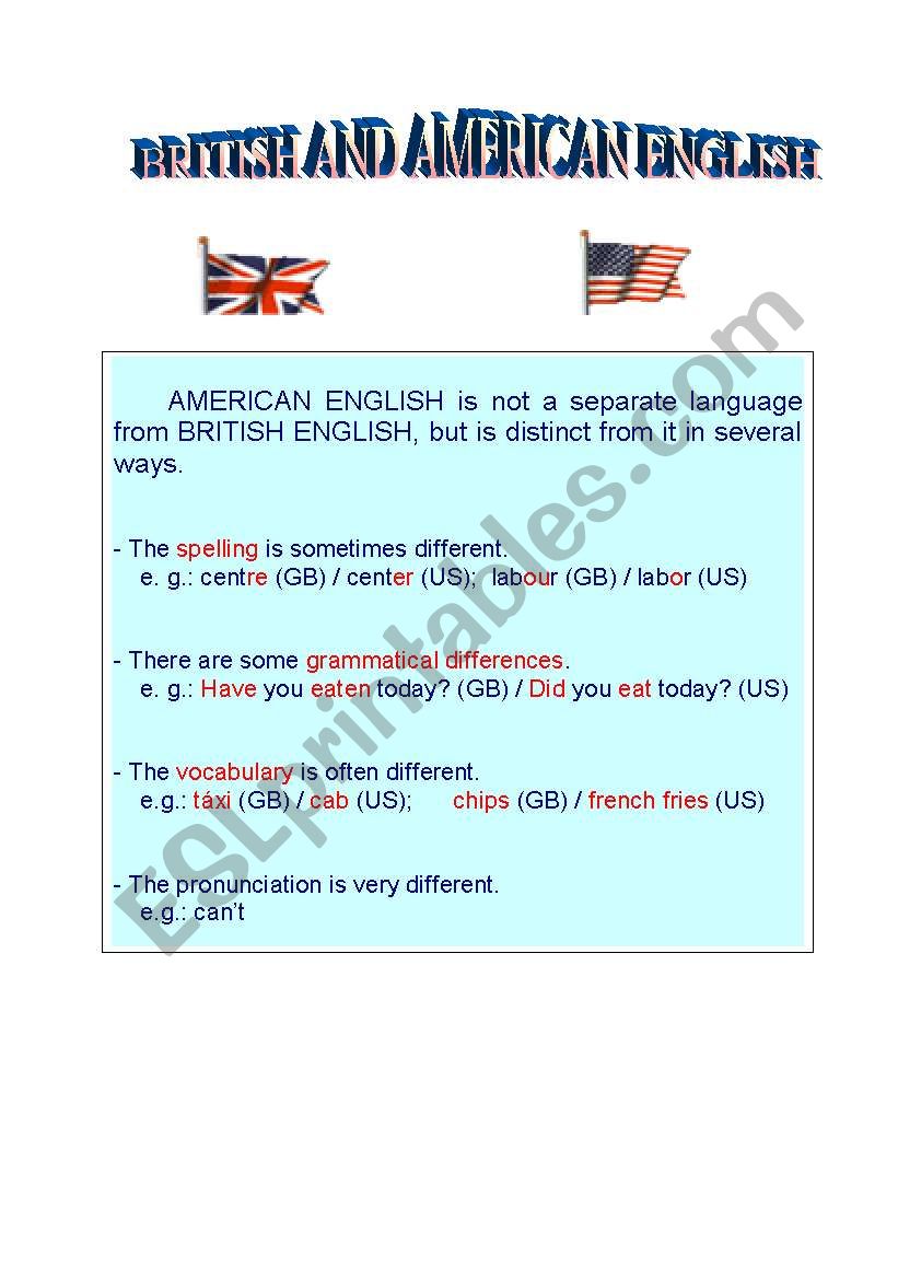 British and American English - main differences