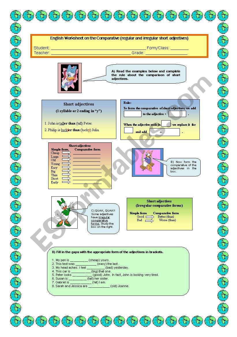 Comparison of adjectives (short regular and irregular)