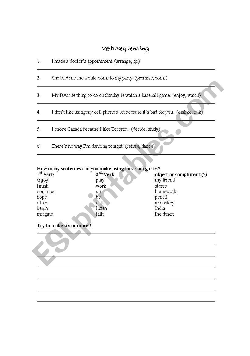 Verb Sequencing worksheet