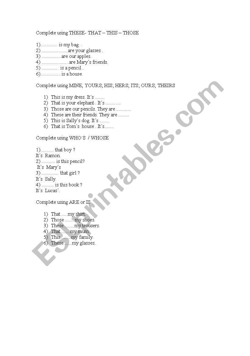 Demonstrative pronouns, possessive adjectives and pronouns 